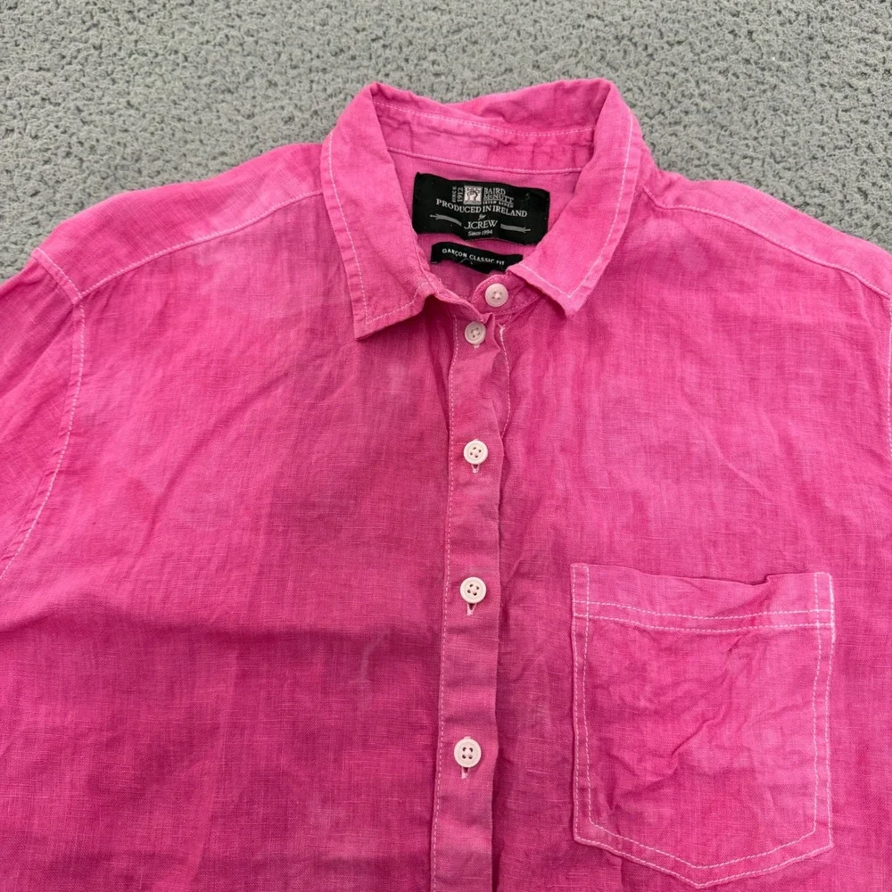 JCrew Baird McNutt Irish Linen Shirt Womens Size 10 Hot Pink Garcon Classic Fit